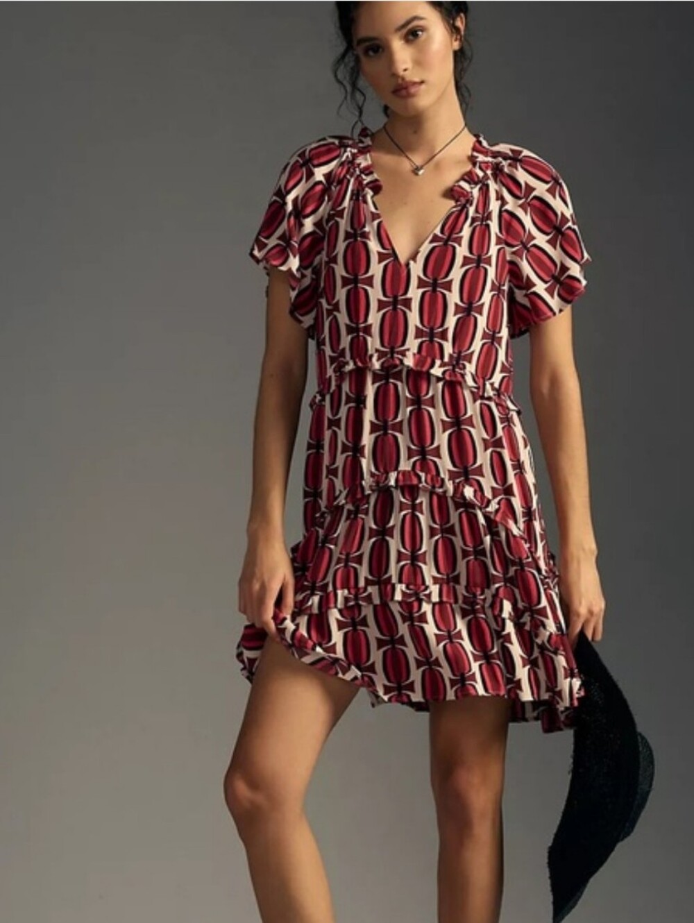 New Anthropologie Robin Tiered Mini Dress Ruffle Short Sleeve Print Dress Sz S